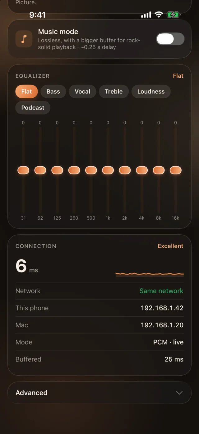 The AirExtend equalizer on iPhone.